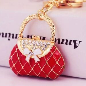 NWT Elegant Red Quilted Handbag Purse Charm